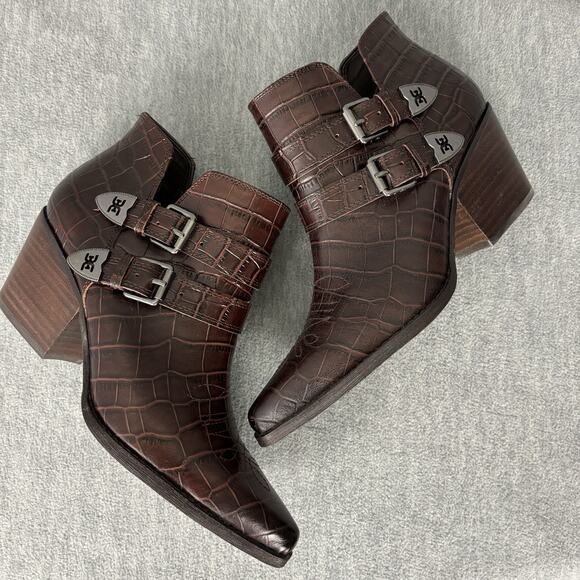 SAM EDELMAN Leather Western Ankle Heel Boots Brown Women's Sz 9.5M - Picture 7 of 14